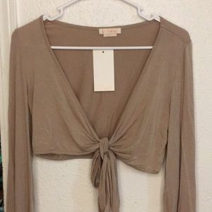 Light weight, beige, tie crop top